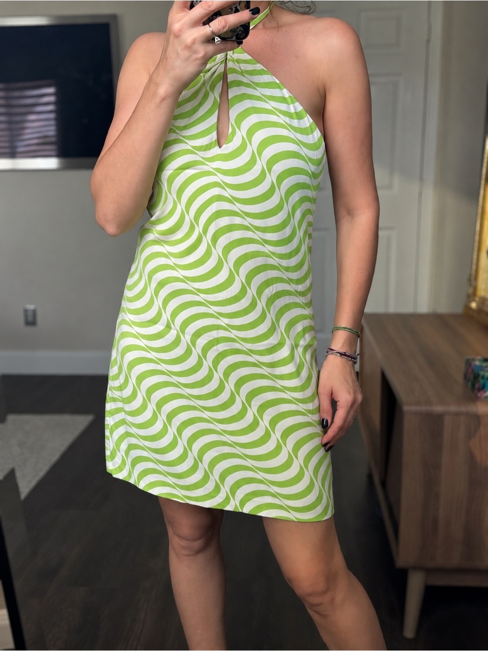 Zara Halter Mini Dress in Lime Wave Sz M - Picture 2 of 11
